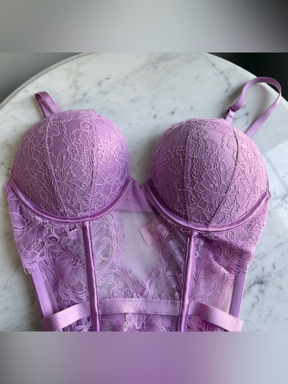 Victoria’s Secret NWT Lilac Lace Corset Bodysuit Teddy Boned Padded S - Picture 5 of 10